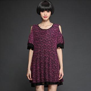 Cutout-shoulder Printed Dress