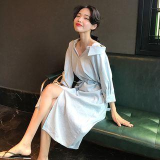 Elbow-sleeve Asymmetrical Shirtdress