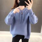 Hooded Ribbed Knit Sweater