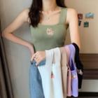 Cat Embroidered Crop Knit Tank Top