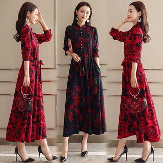 Long-sleeve Printed Midi A-line Dress (various Designs)