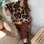 Leopard Print Round-neck Long-sleeve Sweater As Shown In Figure - One Size