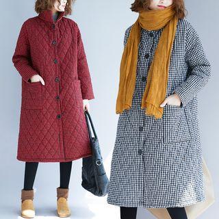 Plaid Quilted Single-breasted Midi Coat
