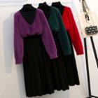 Two-tone Sweater / Midi A-line Knit Skirt / Set