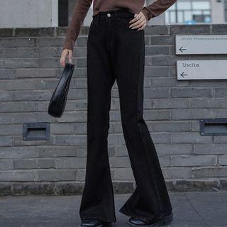 High-waist Plain Slit Denim Bell-bottom Pants