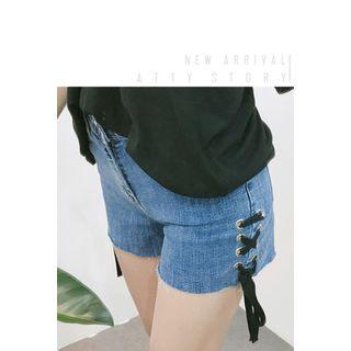 Strap-detail Denim Shorts