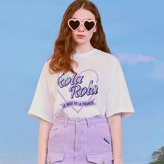 Heart-printed Letter T-shirt White - One Size