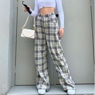 Plaid High Waist Loose-fit Pants