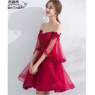 Mesh Off-shoulder 3/4-sleeve Cocktail Dress