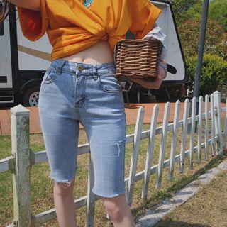 High-waist Ripped Skinny Denim Shorts