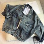 Ripped Washed Buttoned Denim Jacket