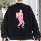 Cat Print Mock Neck Sweatshirt