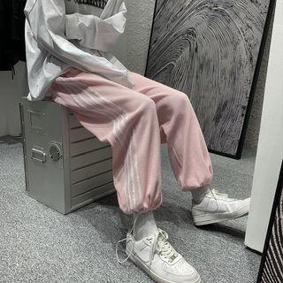 Striped Drawstring-cuff Wide-leg Sweatpants