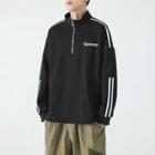 Long-sleeve Letter Print Striped Half-zip Sweatshirt