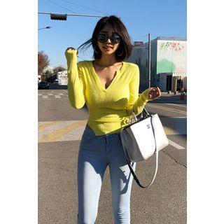 Open-placket Cutout-detail Knit Top