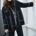 Contrast Stitching Fleece Button-up Coat