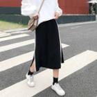 Striped Midi A-line Knit Skirt Black - One Size