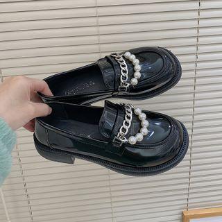 Chain Detail Faux Pearl Platform Loafers