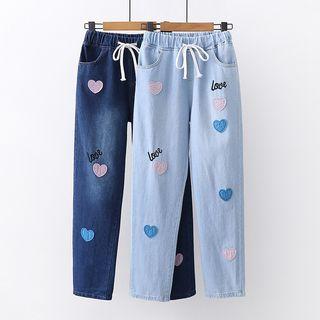 Heart Applique Straight Cut Jeans