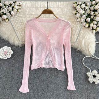 Long Sleeve Heart Button Sheer Cardigan