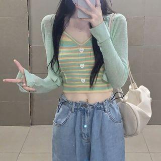 Striped Crop Camisole Top / Crop Cardigan