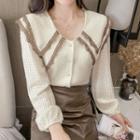 Long-sleeve Layered Collar Lace Trim Blouse