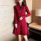 Long-sleeve Bow Detail Knit A-line Dress