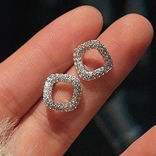 Rhinestone Ear Stud 1 Pair - Ear Studs - Silver - One Size