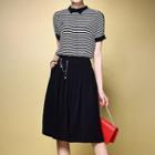 Set: Short-sleeve Striped Top + Capri Wide Leg Pants