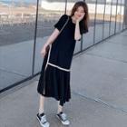 Short Sleeve Round Neck Pleated Midi T-shirt Dress