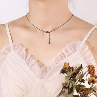 925 Sterling Silver Planet & Star Pendant Necklace Black - One Size