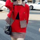 Set: Contrast Collar Panel Jacket + Mini A-line Skirt