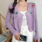 Butterfly Embroidered Pointelle Knit Cardigan