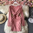 Twist V-neck Slim-cut Long-sleeve Dress
