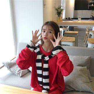 Stripe Panel Mock Two-piece Sweatshirt
