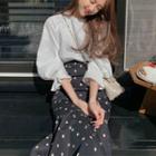 Balloon-sleeve Blouse / Dotted A-line Skirt