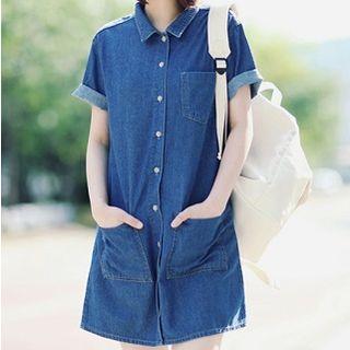 Short-sleeve Denim Dress Blue - One Size