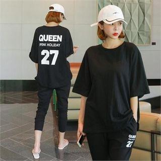 Set: Lettering Loose-fit T-shirt + Sweat Pants