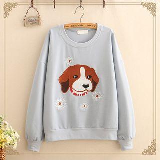 Dog Embroidered Round-neck Sweatshirt