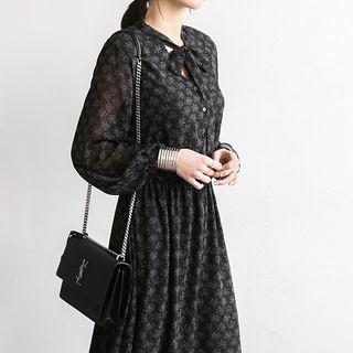 Tie-neck A-line Maxi Chiffon Dress