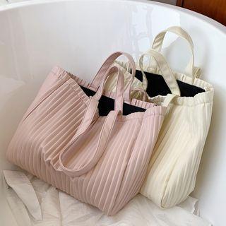 Plain Pleated Faux Leather Tote Bag