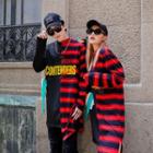 Couple Matching Letter Stripe Panel Long-sleeve Sweatshirt