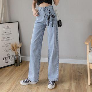 High-waist Lace-up Wide-leg Jeans