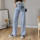 High-waist Lace-up Wide-leg Jeans