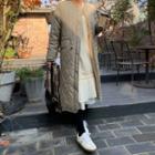 Drawstring-waist Fleece-lined Quilted Coat Khaki - One Size