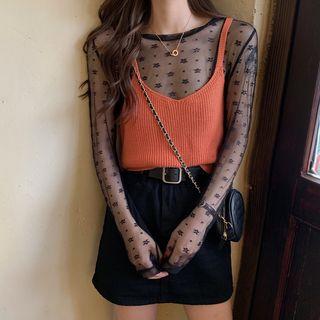 Set : See-through Long-sleeve Top + Tank Top
