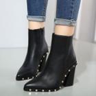 Studded Chunky Heel Pointed Short Boots