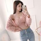 Cropped Fluffy-knit Cardigan & Top Set