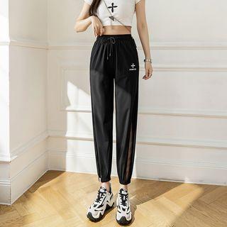 Lettering Mesh Panel Cropped Harem Pants