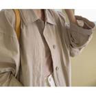 Drop-shoulder Hidden-button Long Coat (gray) One Size